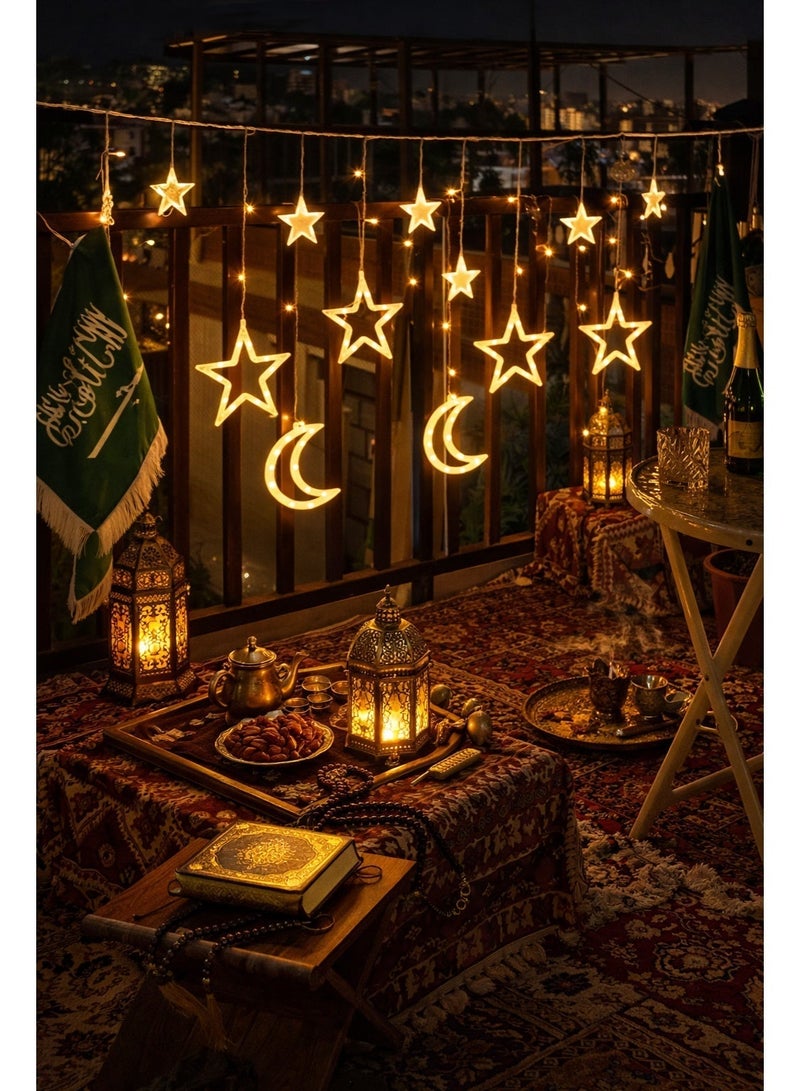 ستارة مضيئة LED بتصميم الهلال والنجوم لرمضان – اضاءة نوافذ بطول 3.5 متر بلون دافئ مع وحدة تحكم وقابس UK، زينة العيد والمنزل - view 2